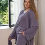 Домашній костюм із віскози: майка, штани та кімоно «Лавандова ніжність»