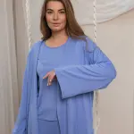 Домашній костюм із віскози: майка, штани та кімоно «Ранкова блакить»
