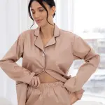 Пижама женская из сатина, бежевая