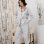 Пижама женская из сатина, серебристая