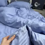 Постільна білизна зі страйп сатину, блакитна