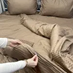 Постельное белье из страйп сатина, бежевая