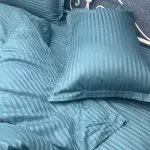 Постельное белье из страйп сатина, бирюза