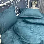 Постельное белье из страйп сатина, бирюза