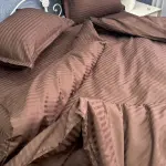 Постельное белье из страйп сатина, коричневое