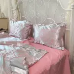 Жаккардовое постельное белье "Королевский поцелуй" серебряно-розовый