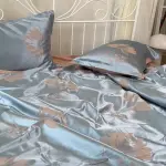 Жаккардовое постельное белье “Цветочная лазурь”, голубовато-бежевый