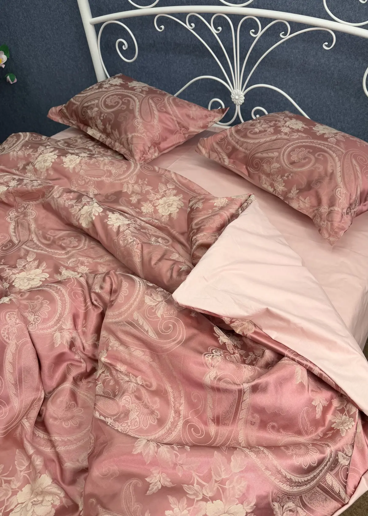 Комплект жакардової постільної білизни «Квіткова насолода», світло-рожевий